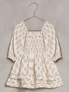 Girls Cream & Gold Floral Smocked Dress